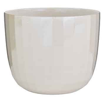 6”H X 7.2” WHITE CERAMIC IRIDESCENT DISCO VASE