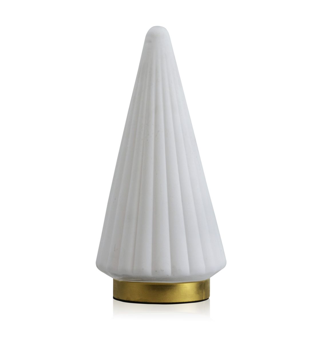 11.5”h x 5.5” FROSTED WHITE GLASS CHRISTMAS TREE GOLD BOTTOM