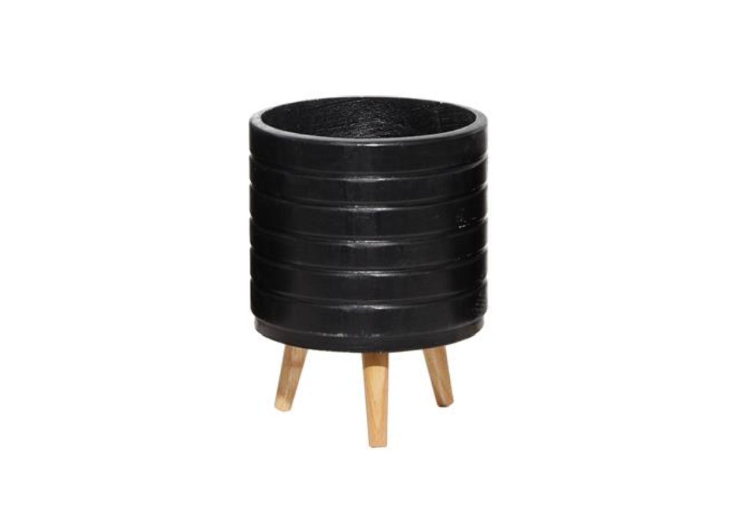 16”H X 12” MEDIUM BLACK MAGNESIUM OXIDE INDOOR OUTDOOR PLANTER WITH WOOD LEGS (NOT WATER TIGHT)