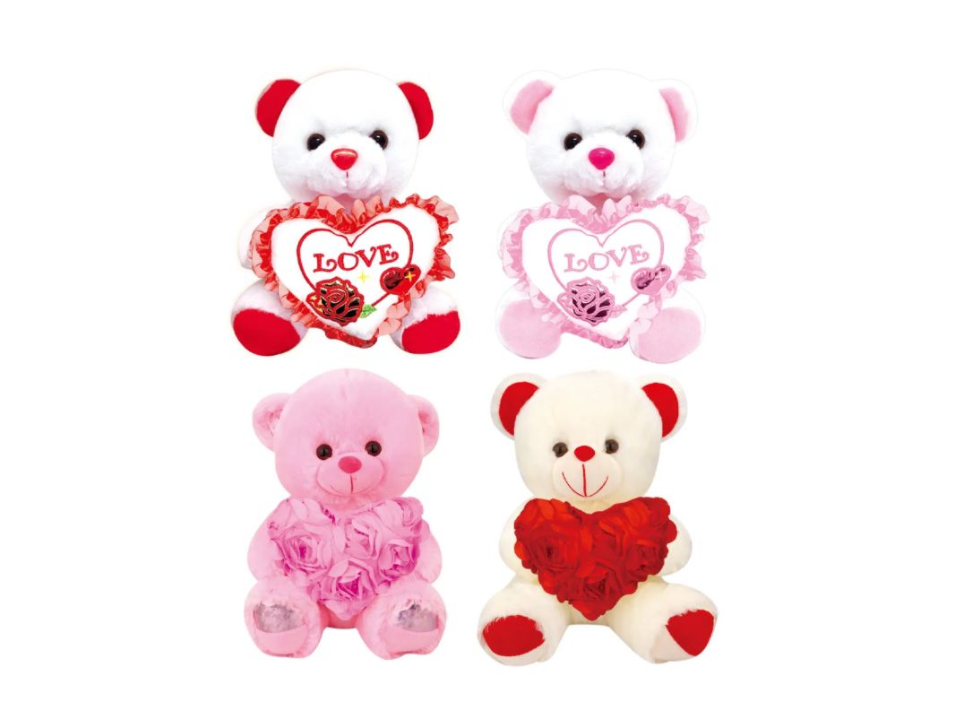 8” PLUSH BEAR WITH LOVE HEARTS (PRICE PER EACH, BOX HAS ASSORTMENT)