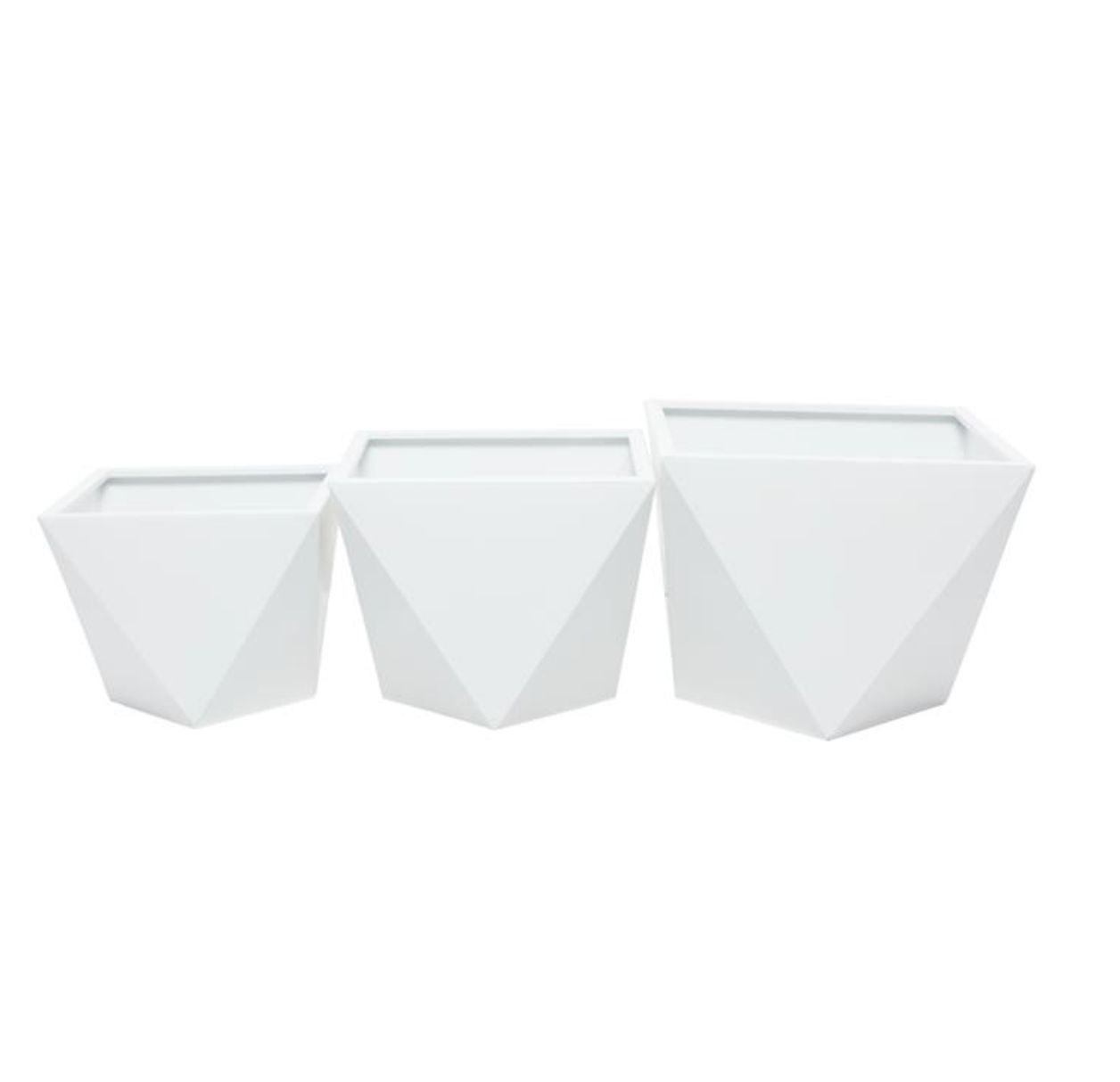 13”h x 16” MEDIUM WHITE METAL GEOMETRICAL INDOOR OUTDOOR PLANTER (NOT WATER TIGHT, PRICE PER SIZE, BOX HAS ASSORTMENT)