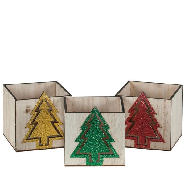 4" X 4" X 4" SQUARE WOOD CHRISTMAS TREE (PRICE PER EACH, BOX HAS ASSORTMENT)reg $3.99