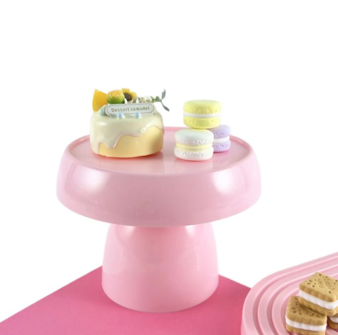 7.25”H X 5.5” PINK MUSHROOM PLASTIC CAKE AND CUPCAKE STAND reg $7.99