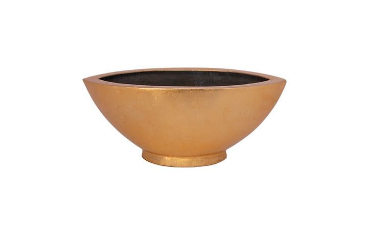 9”H X 20”L X 9.5” GOLD POLYSTONE LEAF PLANTER BOAT SHAPE (NOT WATER TIGHT)