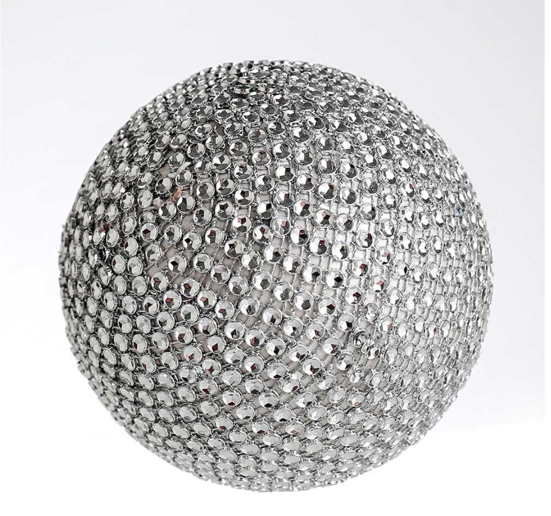 4.25”D SILVER RHINESTONE SPHERE/BALL (SOLD IN PACKS OF 3)