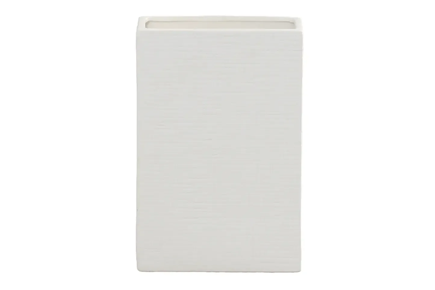 9”H X 3.5” X 6” MATTE WHITE CERAMIC RIGGED RECTANGLE VASE