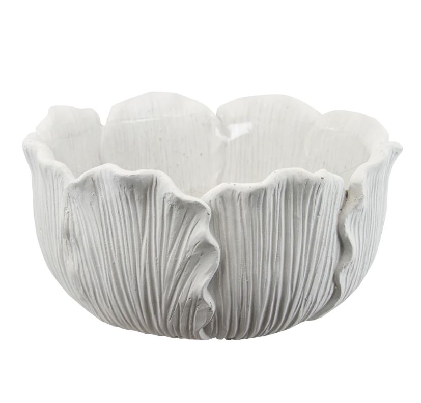 7”H X 14” WHITE CERAMIC LEAF BOWL