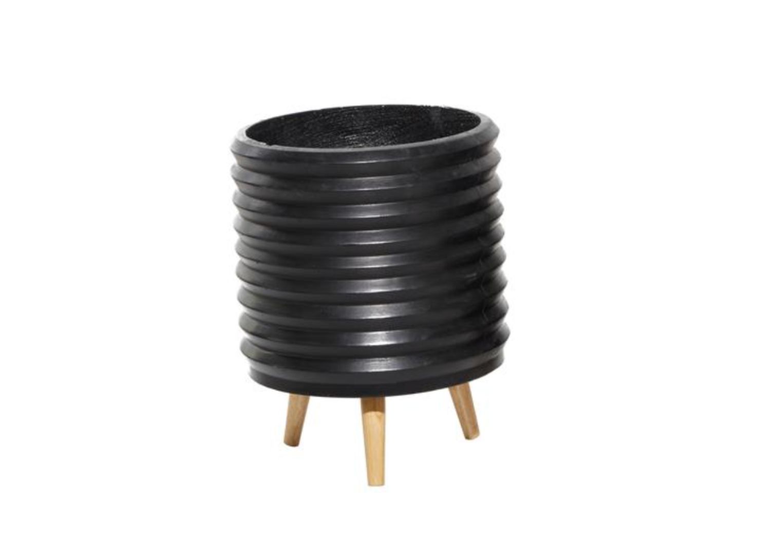 16”H X 12” MEDIUM BLACK MAGNESIUM OXIDE INDOOR OUTDOOR PLANTER WITH WOOD LEGS (NOT WATER TIGHT)