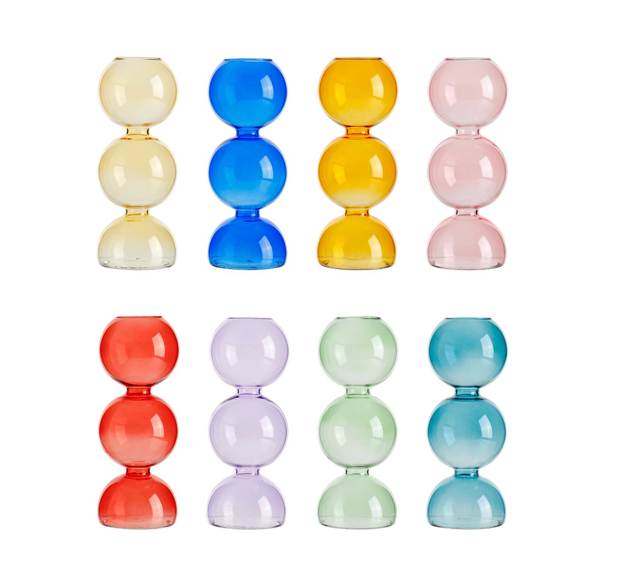 6”H X 2.5” GLASS TAPER CANDLE HOLDER, CAN ALSO BE USED AS A BUD VASE (PRICE PER EACH, BOX HAS ASSORTMENT)