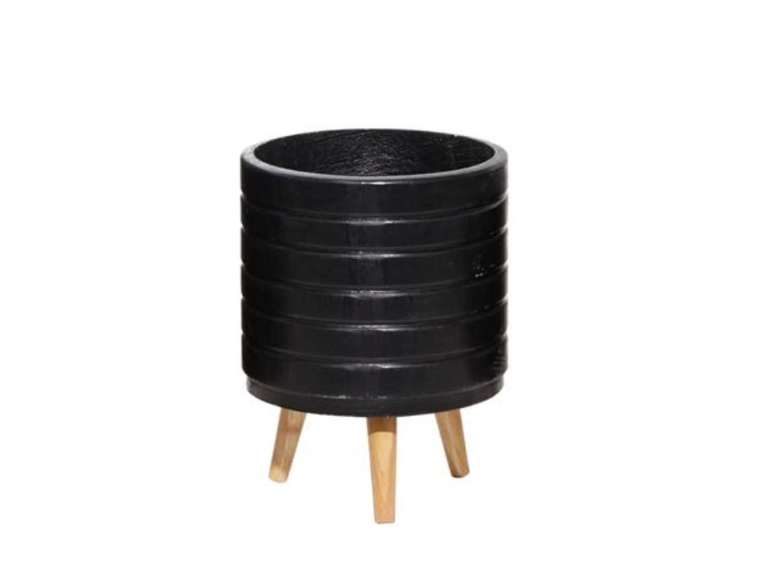 18”H X 14” LARGE BLACK MAGNESIUM OXIDE INDOOR OUTDOOR PLANTER WITH WOOD LEGS (NOT WATER TIGHT)