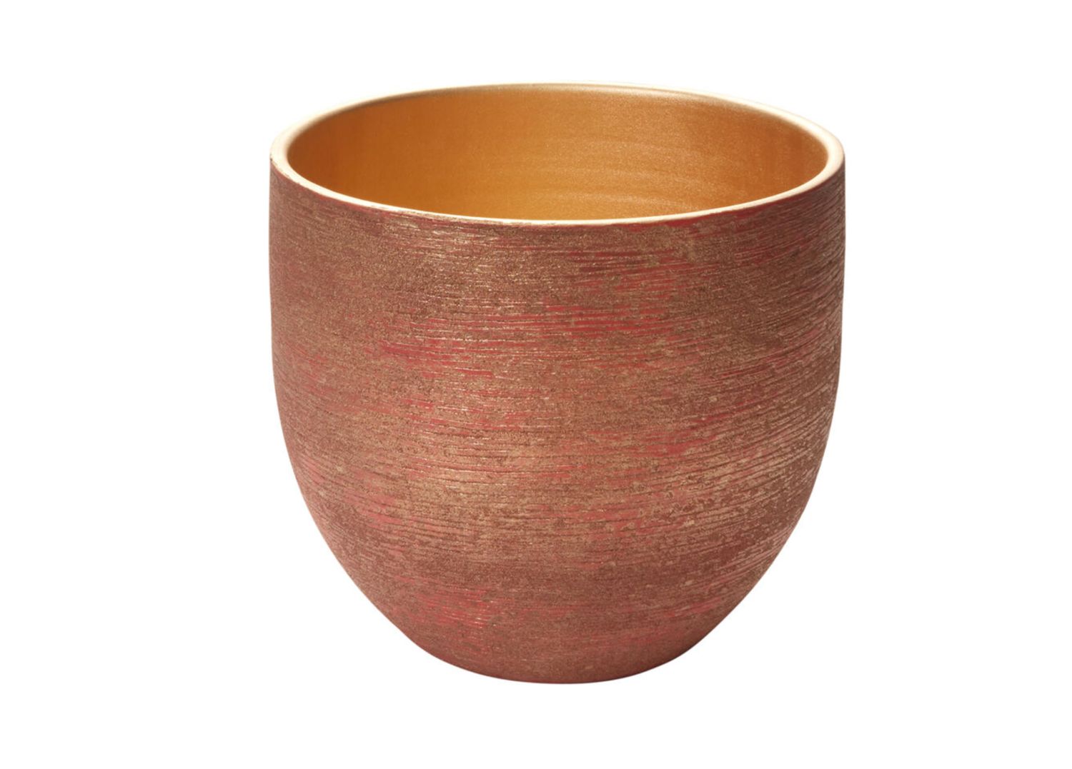 10.5”H X 11.5” REDISH GOLD CERAMIC PIGMENT POT VASE