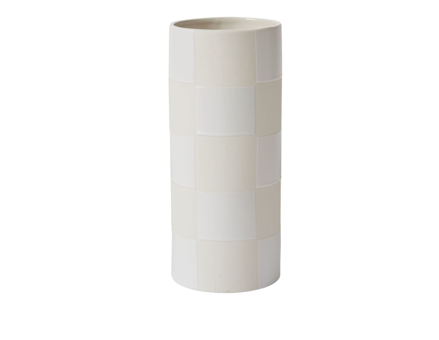 12”H X 4” OFF-WHITE CERAMIC CHECKERBOARD VASE 50% off was $238.49 now $19.25