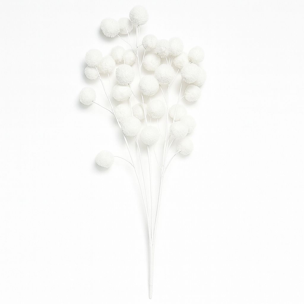 WHITE POM POM BUSH 6 STEMS ND