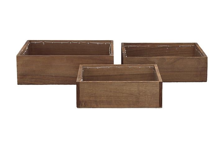 5.5”H X 18” X 18” NATURAL WOOD LOW SQUARE PLANTER (PRICE PER EACH, BOX HAS ASSORTED SIZED)