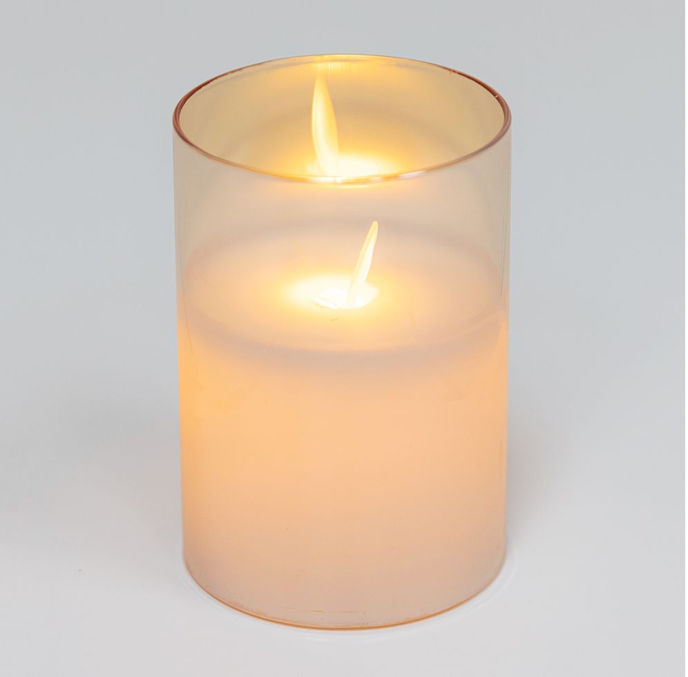 4”H X 3” AMBER LED GLASS CANDLE