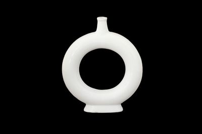 50% off was $26 now $13. 10.75’H X 9”MATTE WHITE CERAMIC RING PEDESTAL VASE