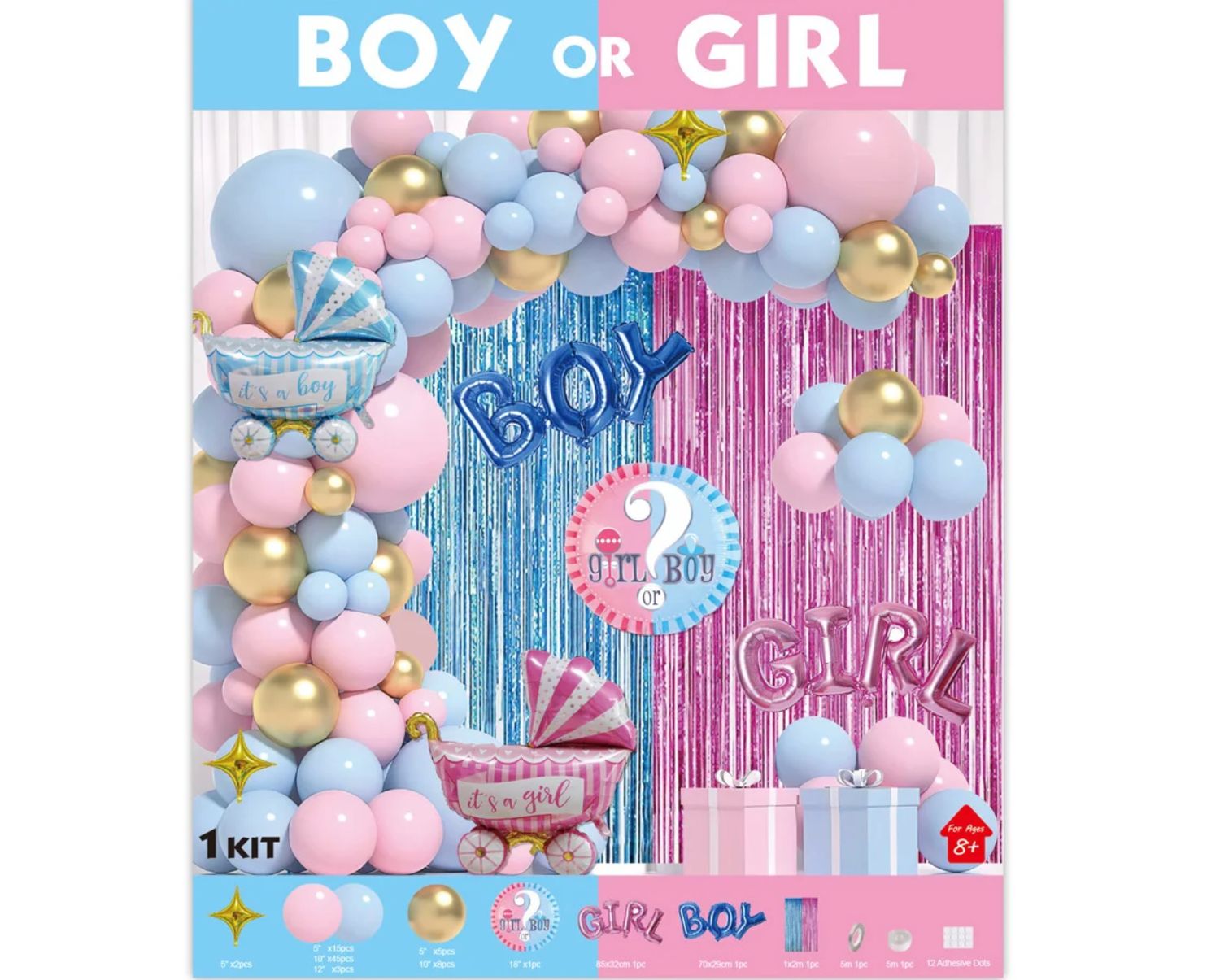 GENDER REVAL BALLOON KIT “BOY OR GIRL” LATEX AND MYLAR BALLOONS INCLUDED