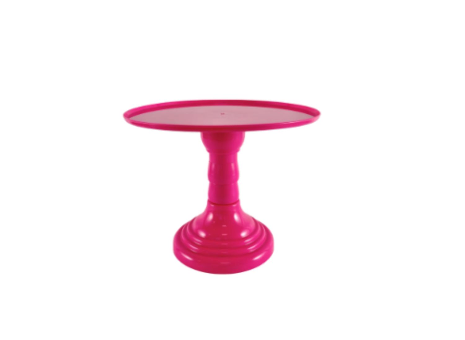 9”H X 11” FUCHSIA ROUND PLASTIC ADJUSTABLE CAKE AND CUPCAKE STAND (THE HEIGHT CAN BE ADJUSTED AS LOW AS 6.25”H)