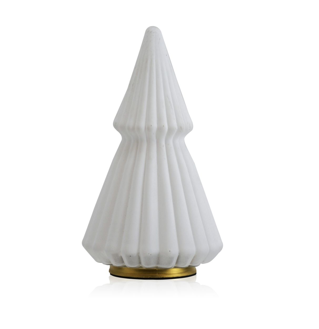 9.1”H X 5.1” FROSTED WHITE GLASS CHRISTMAS TREE GOLD BOTTOM