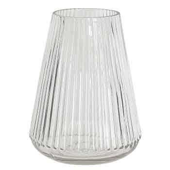 8”H X 3.5” CLEAR GLASS RIBBED FLUTED CONE VASE