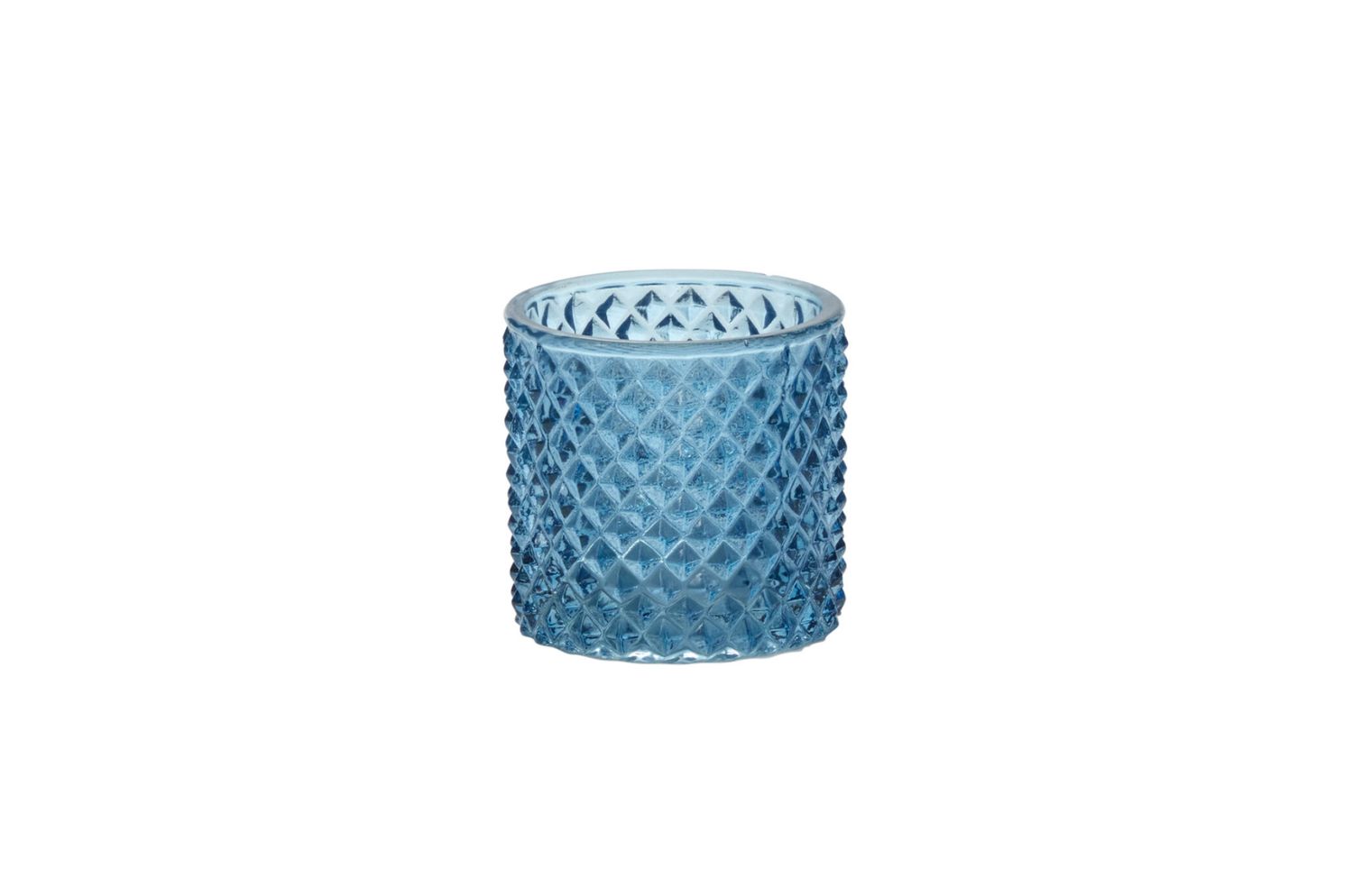3.25”H X 3.5” BLUE GLASS FLORENTINE VOTIVE