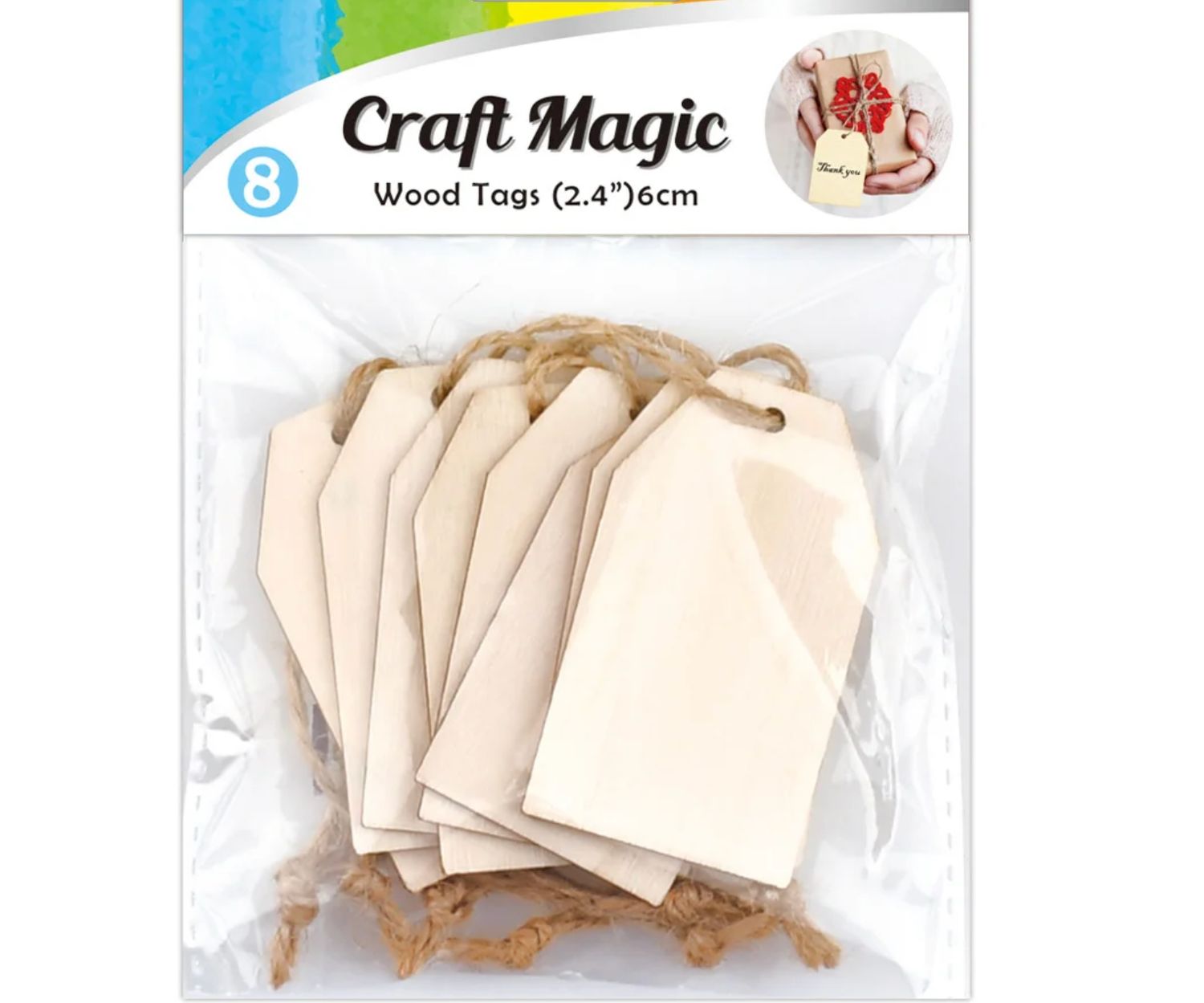 8PK WOOD LUGGAGE TAGS 6CM