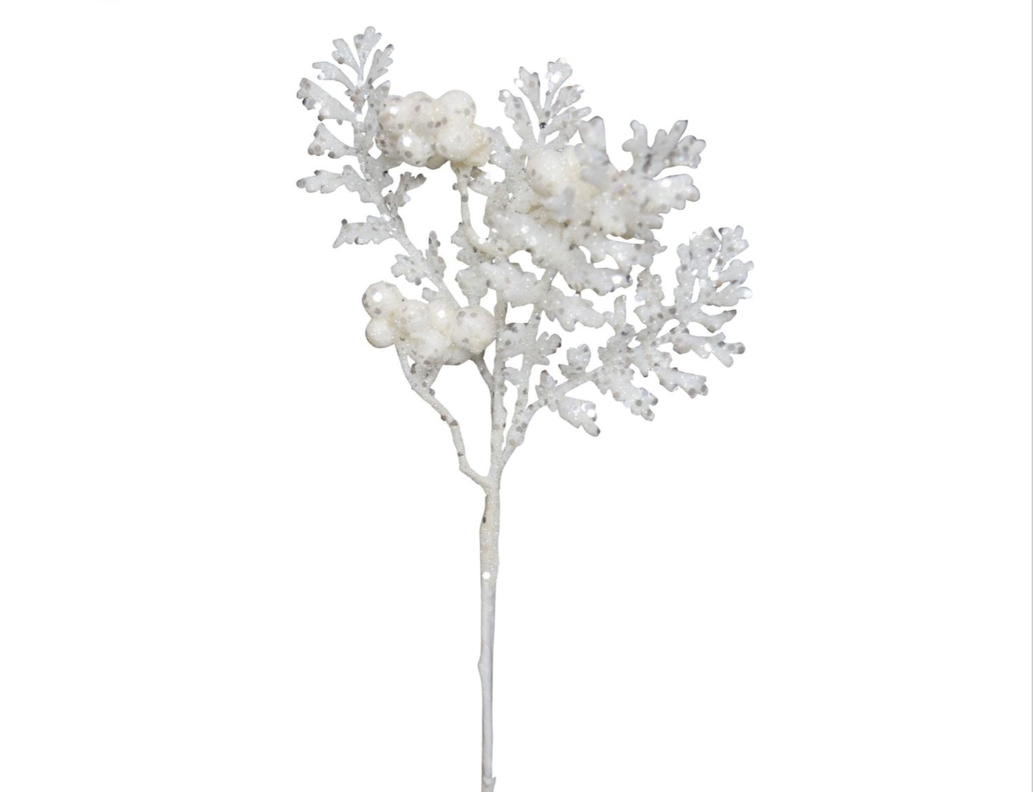 9”H WHITE GLITTER BERRY LEAF PICK