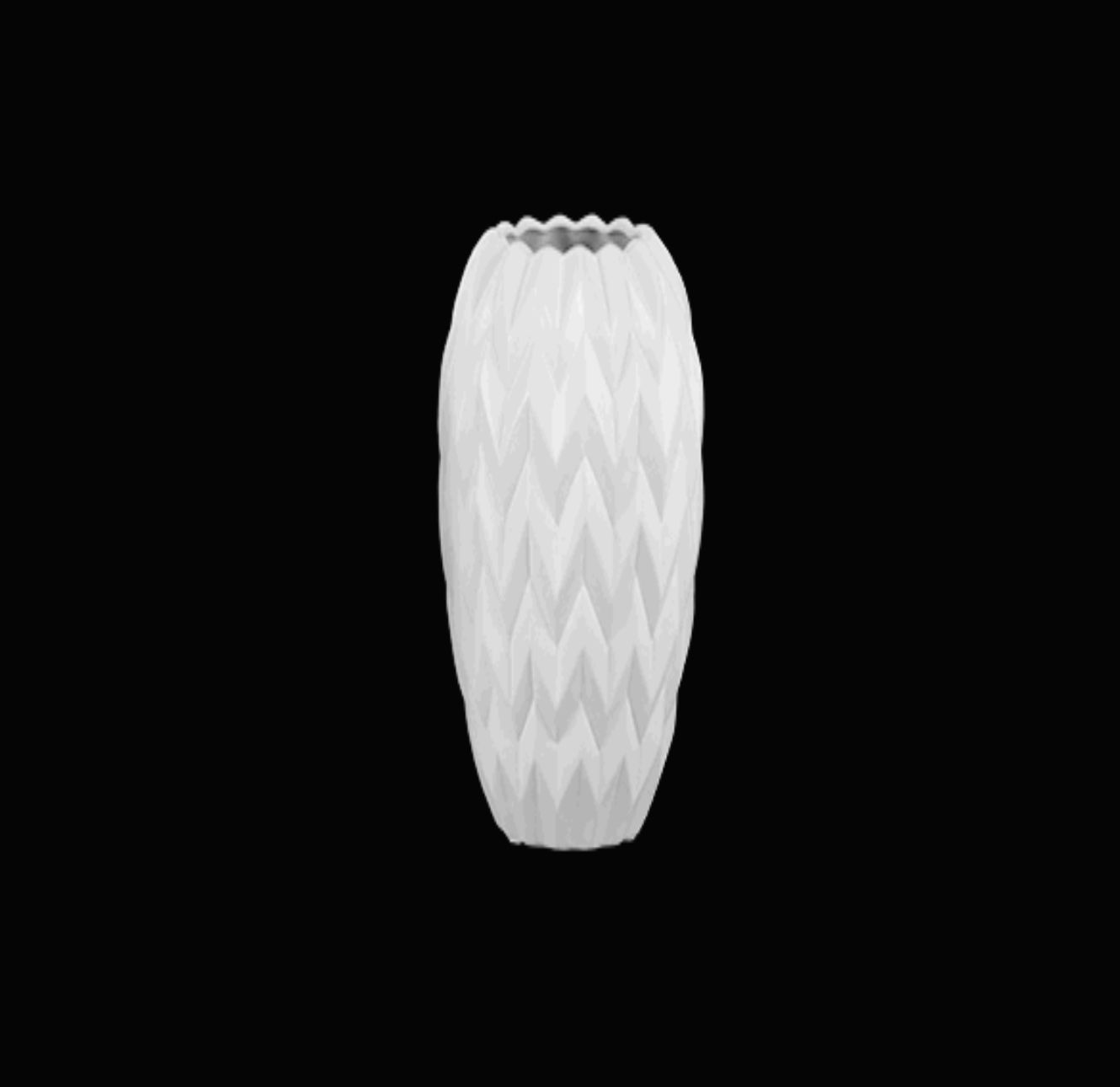 9.75”H X 6” MATTE WHITE OVAL CHEV VASE