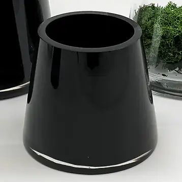 6”H X 5.5”D BLACK GLASS FAT PYRAMID LIFT VASE
