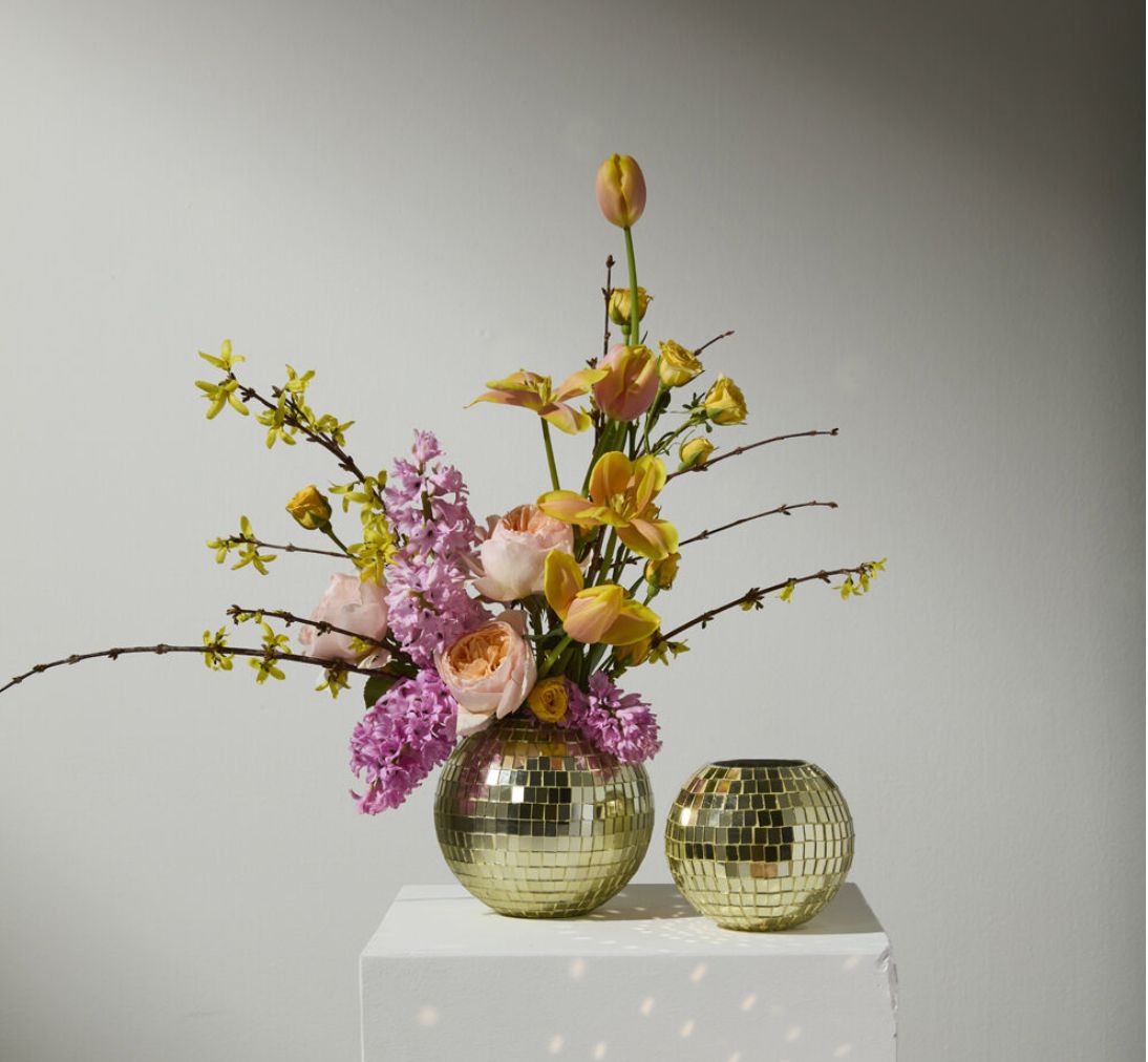 6”H X 6”D GOLD GLASS TWILA DISCO BALL VASE