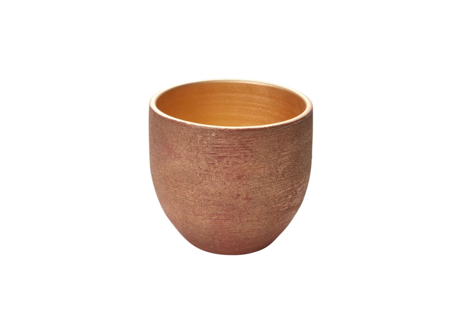 7”H X 7.75” REDISH GOLD CERAMIC PIGMENT POT VASE