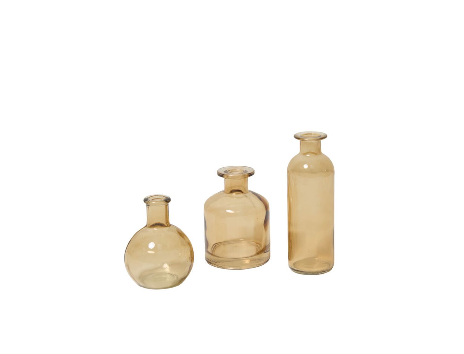 4", 4.25", 6.25"H BROWN/AMBER GLASS CARLOTTA BUDVASE (PRICE PER SET OF 3)