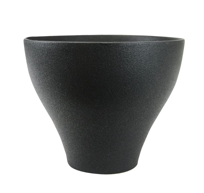 9”H X 11” ELLY BLACK CERAMIC TAPERED PLANTER