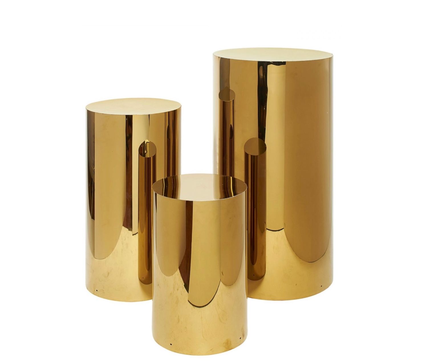 METALLIC METAL GOLD COLUMN SET OF THREE 36”H X 16”, 28” x 14”, 20”h x 12