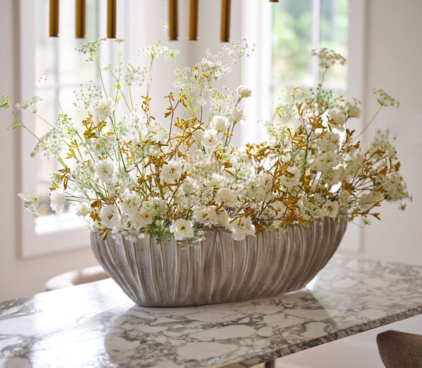 9”H X 16.25’ X 33”L GREY CERAMIC IAMBIC TROUGH