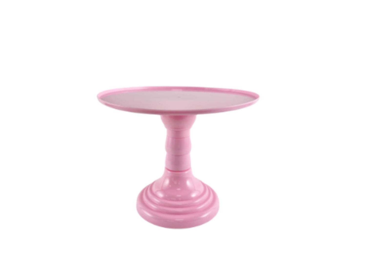 9”H X 11” PINK ROUND PLASTIC ADJUSTABLE CAKE AND CUPCAKE STAND (THE HEIGHT CAN BE ADJUSTED AS LOW AS 6.25”H)