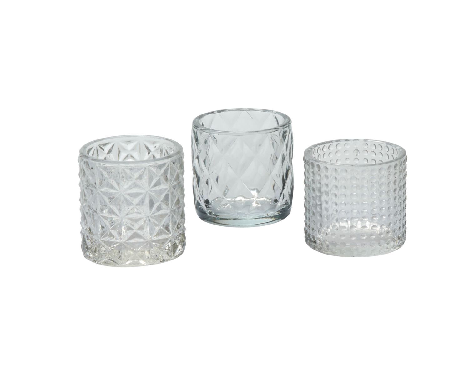 2.75” X 2.75” GLASS PLEASANTRY VOTIVE - (SOLD BY THE SET OF 3)