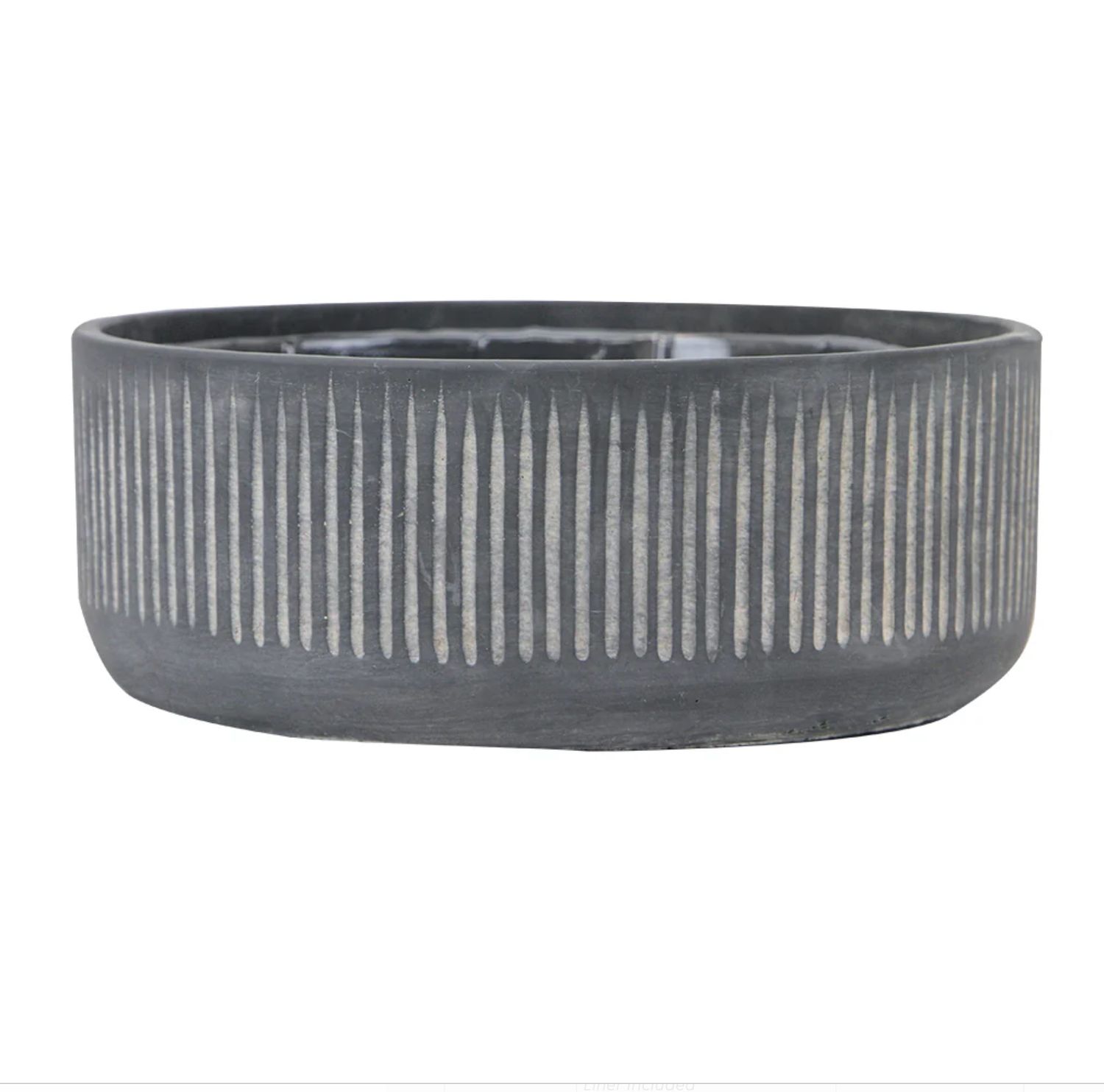 5.5”H X 14” BLACK CERAMIC FLUTED RIBBED PLANTER VASE