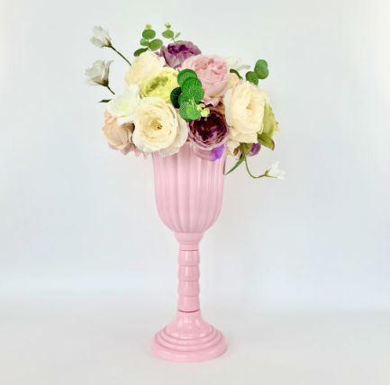 17.5”H X 7.25”D PINK PLASTIC URN VASE (THE HEIGHT CAN BE ADJUSTED AS LOW AS 12.5”)