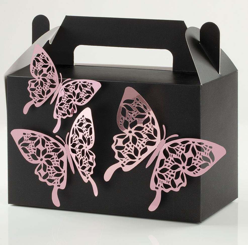 PINK METALLIC BUTTERFLIES, 1 DZ, 3", 4", 4.5"
