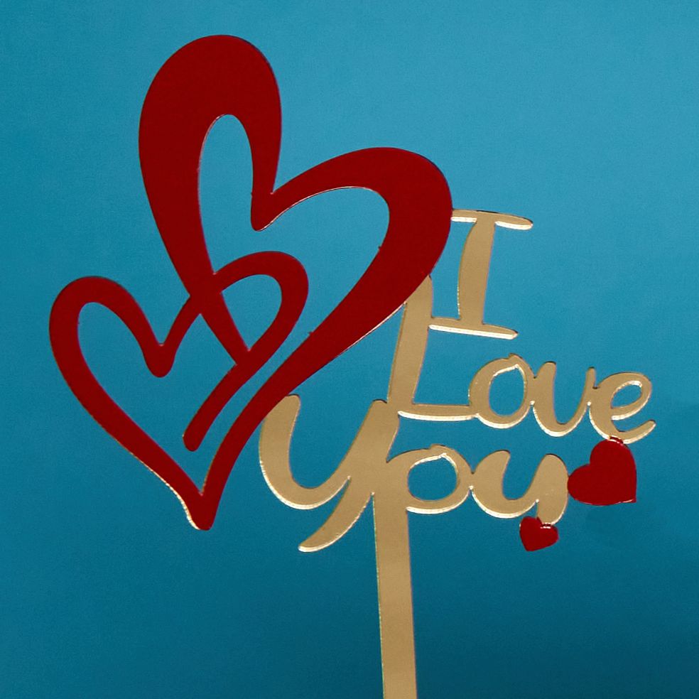 4"5W x 3"H ACRYLIC "I LOVE YOU" PICK, GOLD AND RED