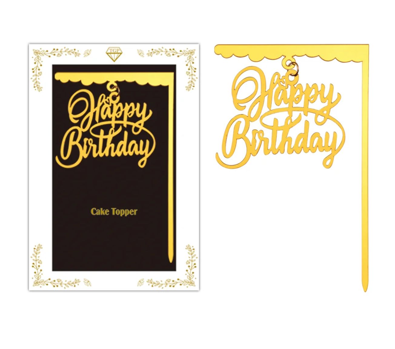 GOLD HAPPY BIRTHDAY CAKE TOPPER