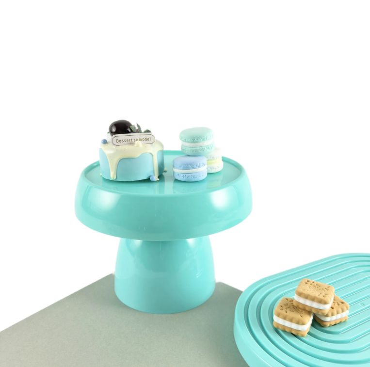 7.25”H X 5.5” ROBINS EGG BLUE MUSHROOM PLASTIC CAKE AND CUPCAKE STAND reg $7.99