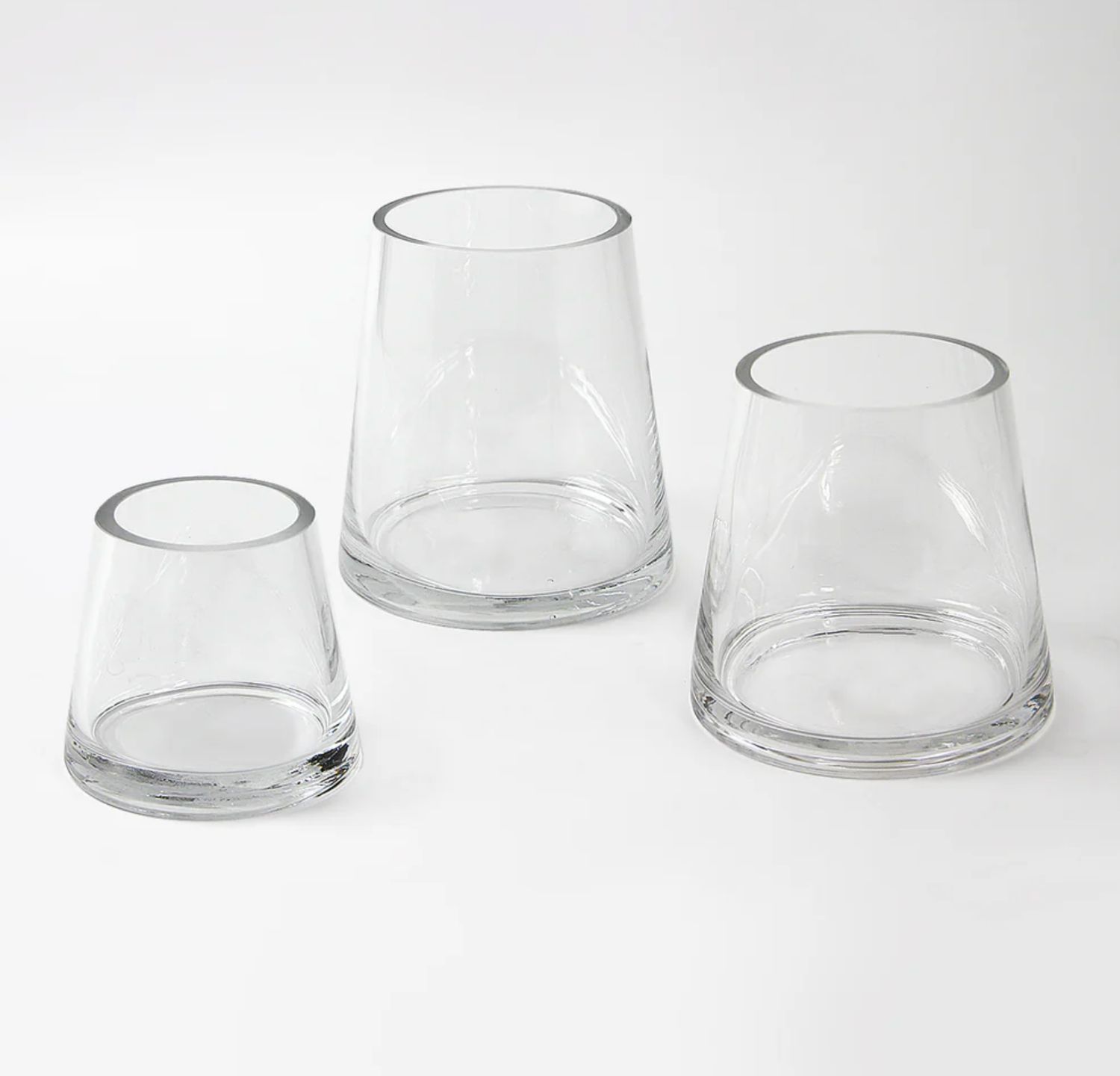 6”H X 5.5” X 4” OPEN FAT PYRAMID GLASS VASE