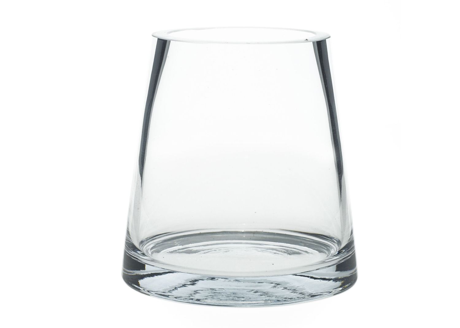 4”H X 4.25”D X 3” OPEN FAT PYRAMID GLASS VASE