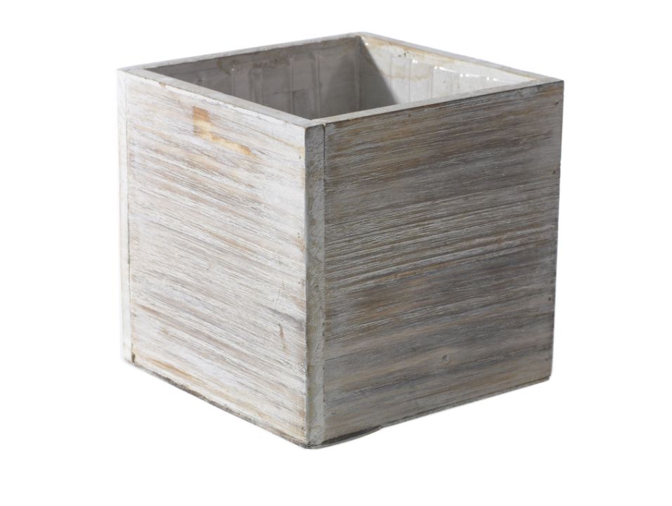 10” X 10” X 10” WHITE WASH BLACK RECLAIMED WOODLAND VASE