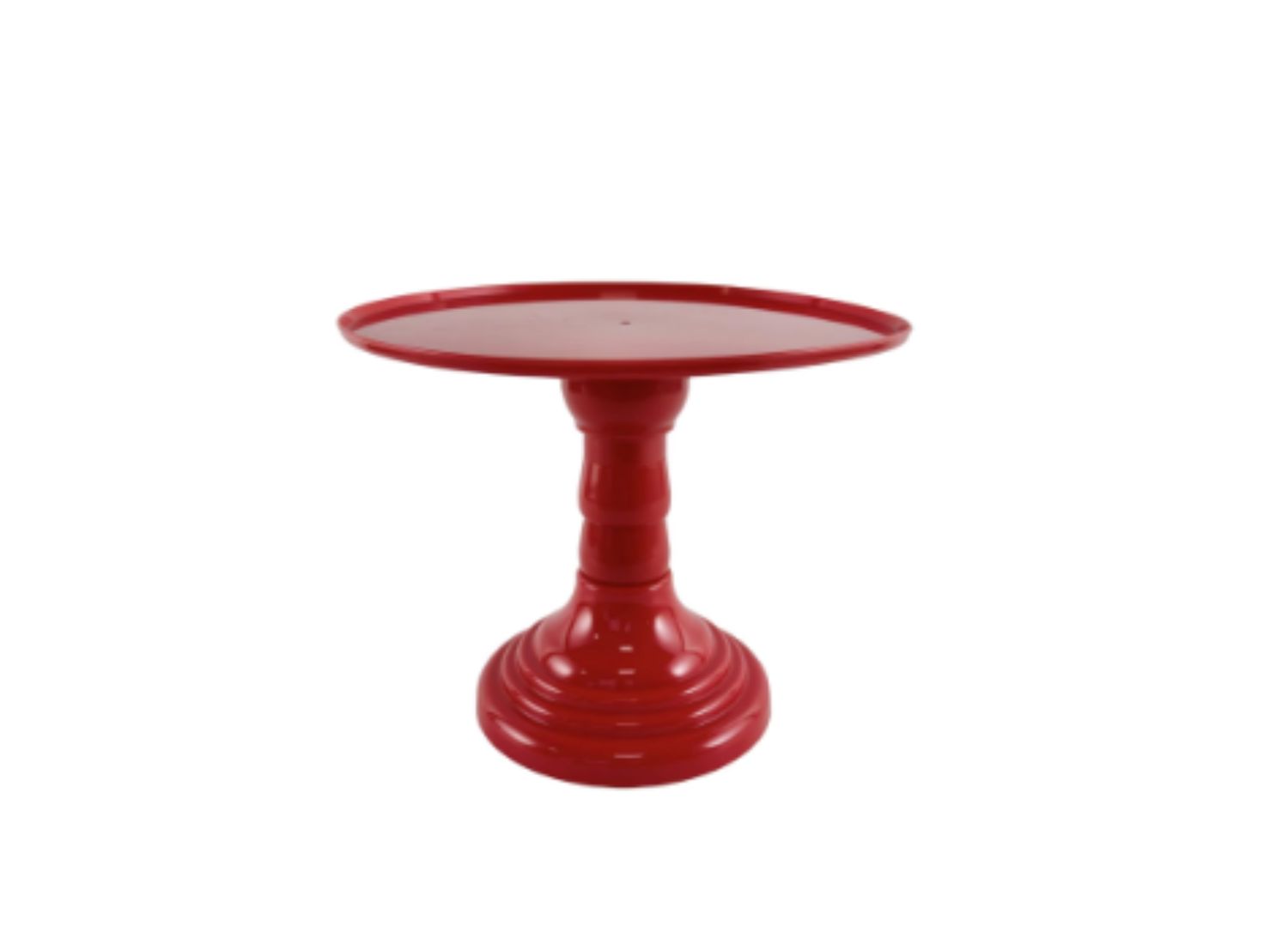 9”H X 11” RED ROUND PLASTIC ADJUSTABLE CAKE AND CUPCAKE STAND (THE HEIGHT CAN BE ADJUSTED AS LOW AS 6.25”H)