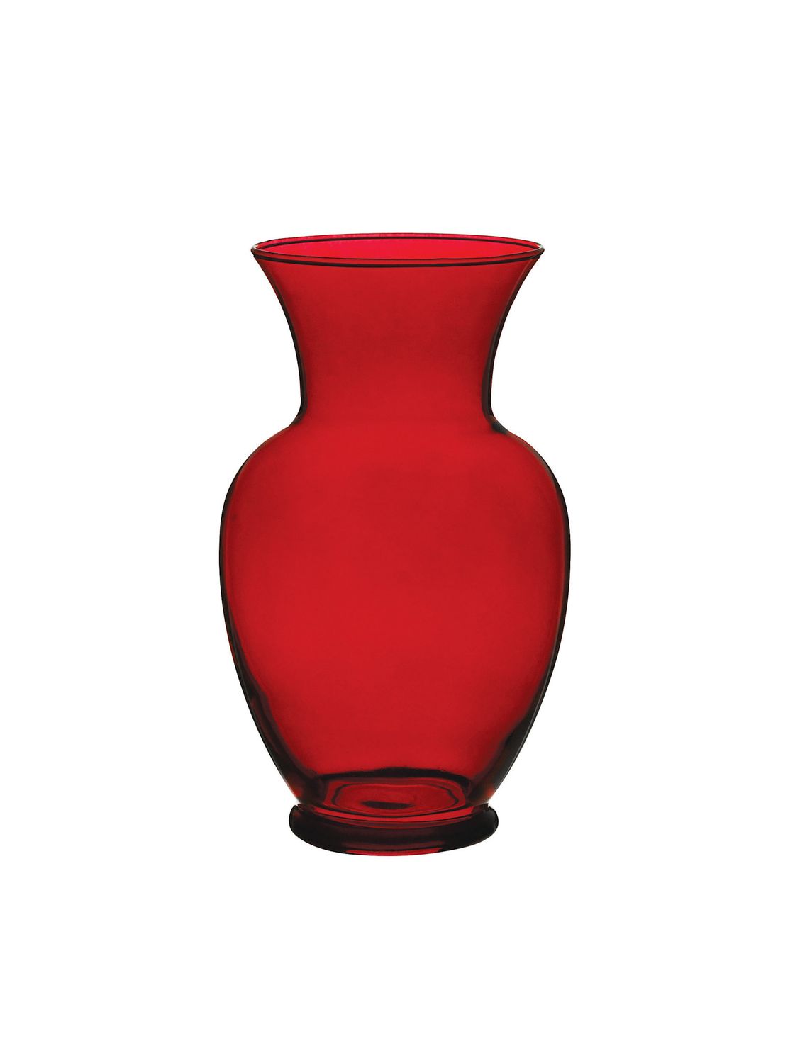 9"H X 4.25” RED GLASS CLASSIC URN, SPRING GARDEN VASE