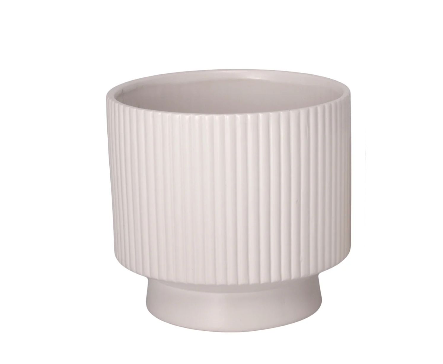 5.5”H X 6.25” MATTE WHITE CERAMIC RIBBED PEDESTAL URN