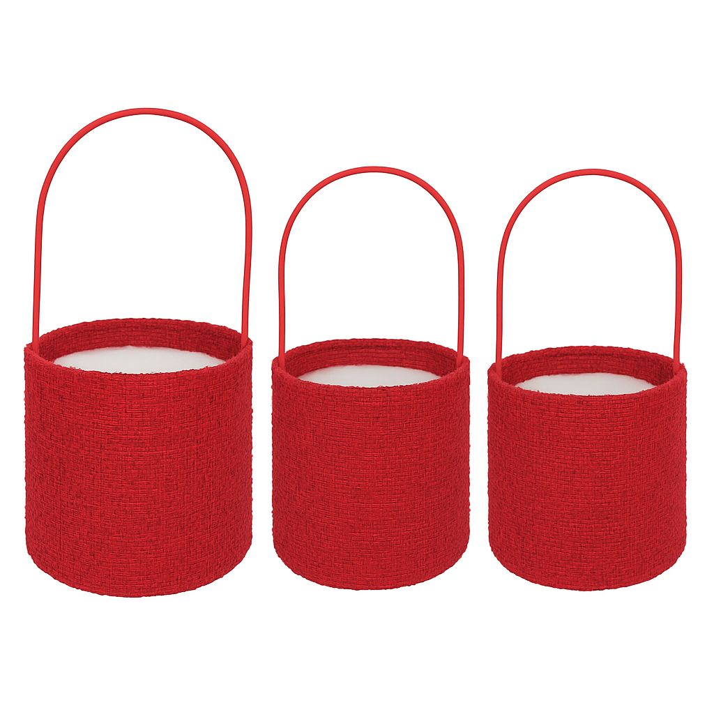 SET OF 3 RED FABRIC CONTAINERS, N.D 4.75" x 4.75", 5 .75' x 5" 6.25" x 5.75"